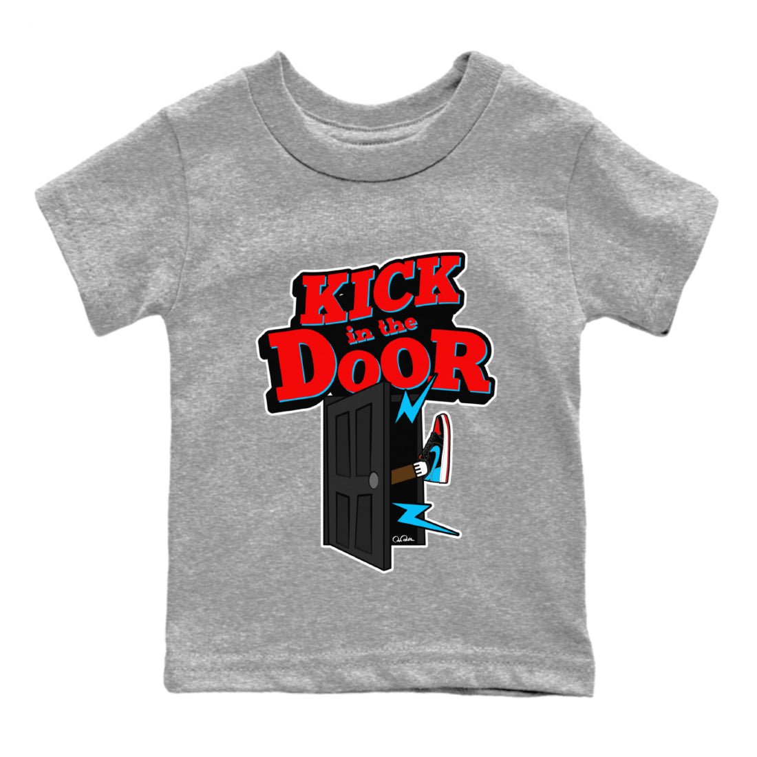 Air Jordan 1 UNC to Chicago Sneaker Match Tees Kick In The Door Sneaker Tees AJ1 UNC to Chicago Sneaker Release Tees Kids Shirts Heather Grey 2