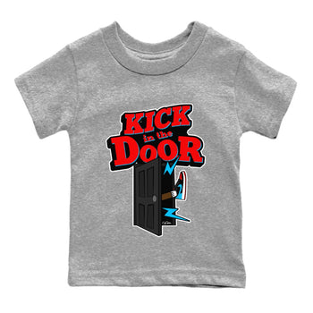 Air Jordan 1 UNC to Chicago Sneaker Match Tees Kick In The Door Sneaker Tees AJ1 UNC to Chicago Sneaker Release Tees Kids Shirts Heather Grey 2