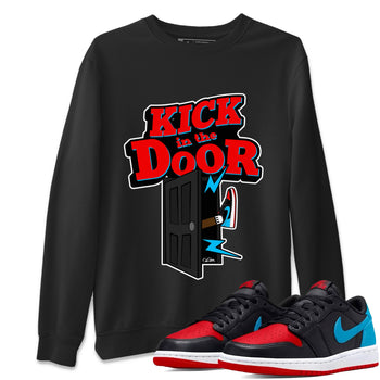 Air Jordan 1 UNC to Chicago Sneaker Match Tees Kick In The Door Sneaker Tees AJ1 UNC to Chicago Sneaker Release Tees Unisex Shirts Black 1