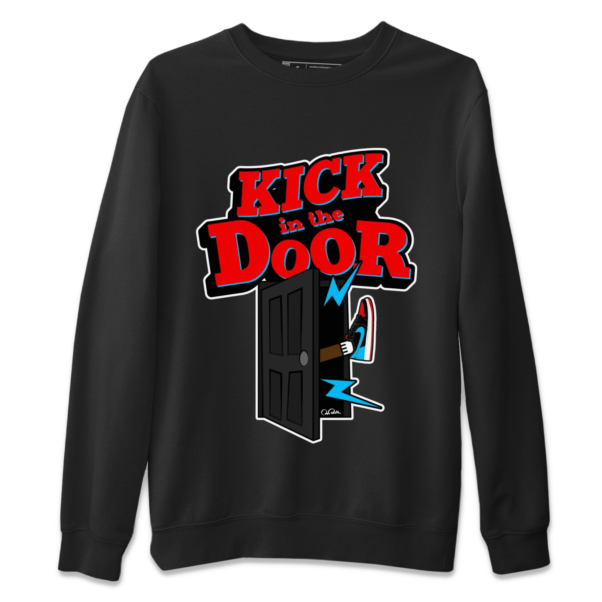 Air Jordan 1 UNC to Chicago Sneaker Match Tees Kick In The Door Sneaker Tees AJ1 UNC to Chicago Sneaker Release Tees Unisex Shirts Black 2