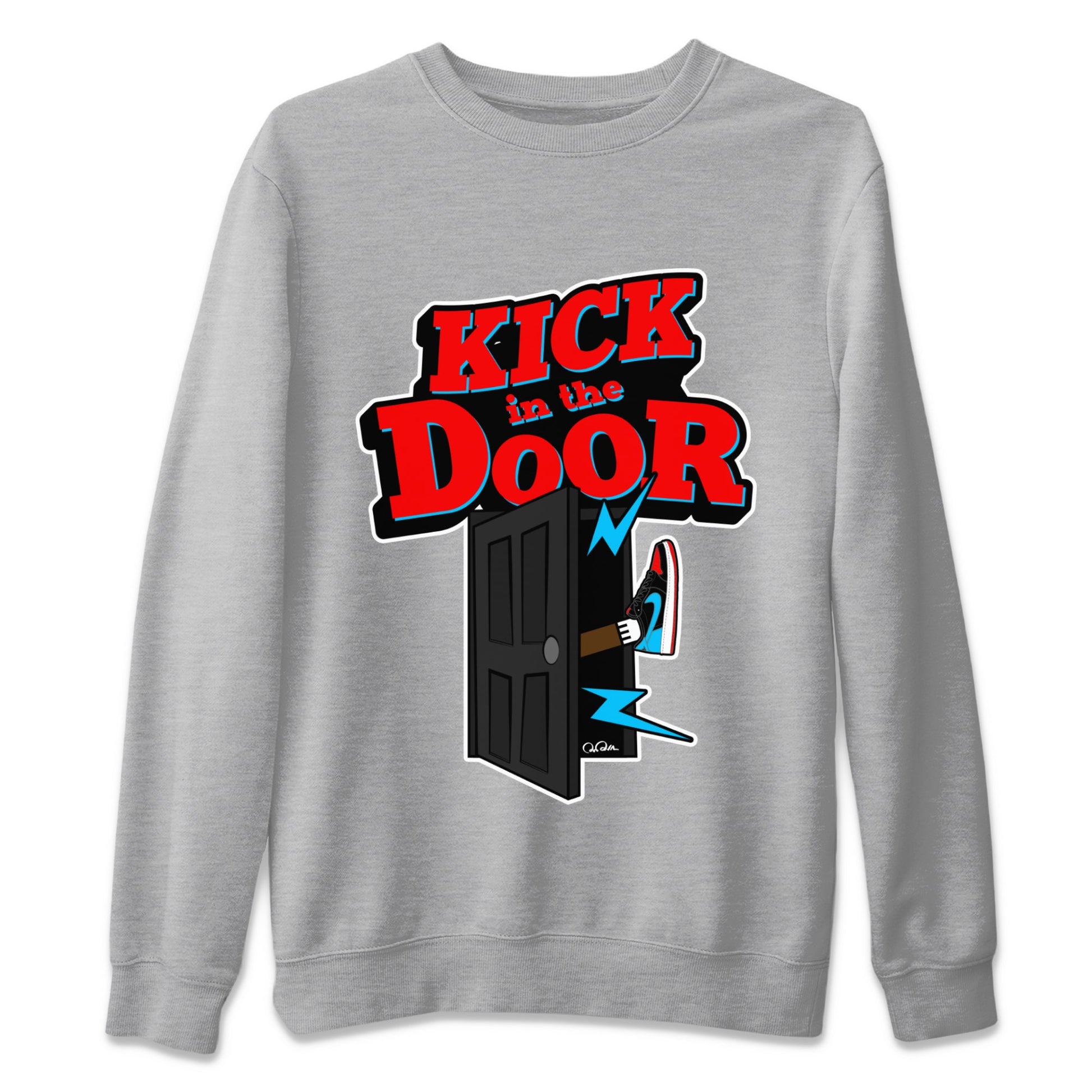 Air Jordan 1 UNC to Chicago Sneaker Match Tees Kick In The Door Sneaker Tees AJ1 UNC to Chicago Sneaker Release Tees Unisex Shirts Heather Grey 2