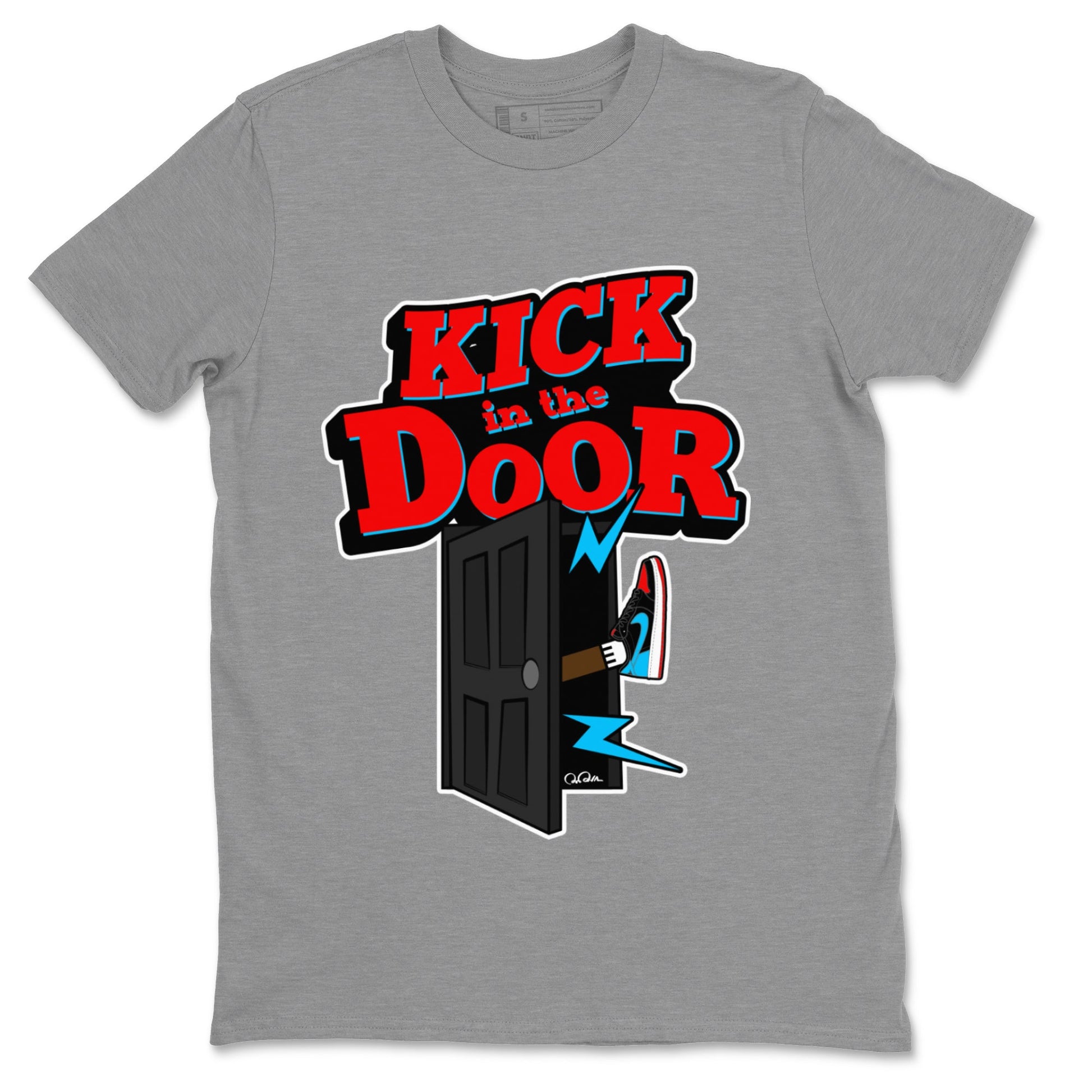 Air Jordan 1 UNC to Chicago Sneaker Match Tees Kick In The Door Sneaker Tees AJ1 UNC to Chicago Sneaker Release Tees Unisex Shirts Heather Grey 2