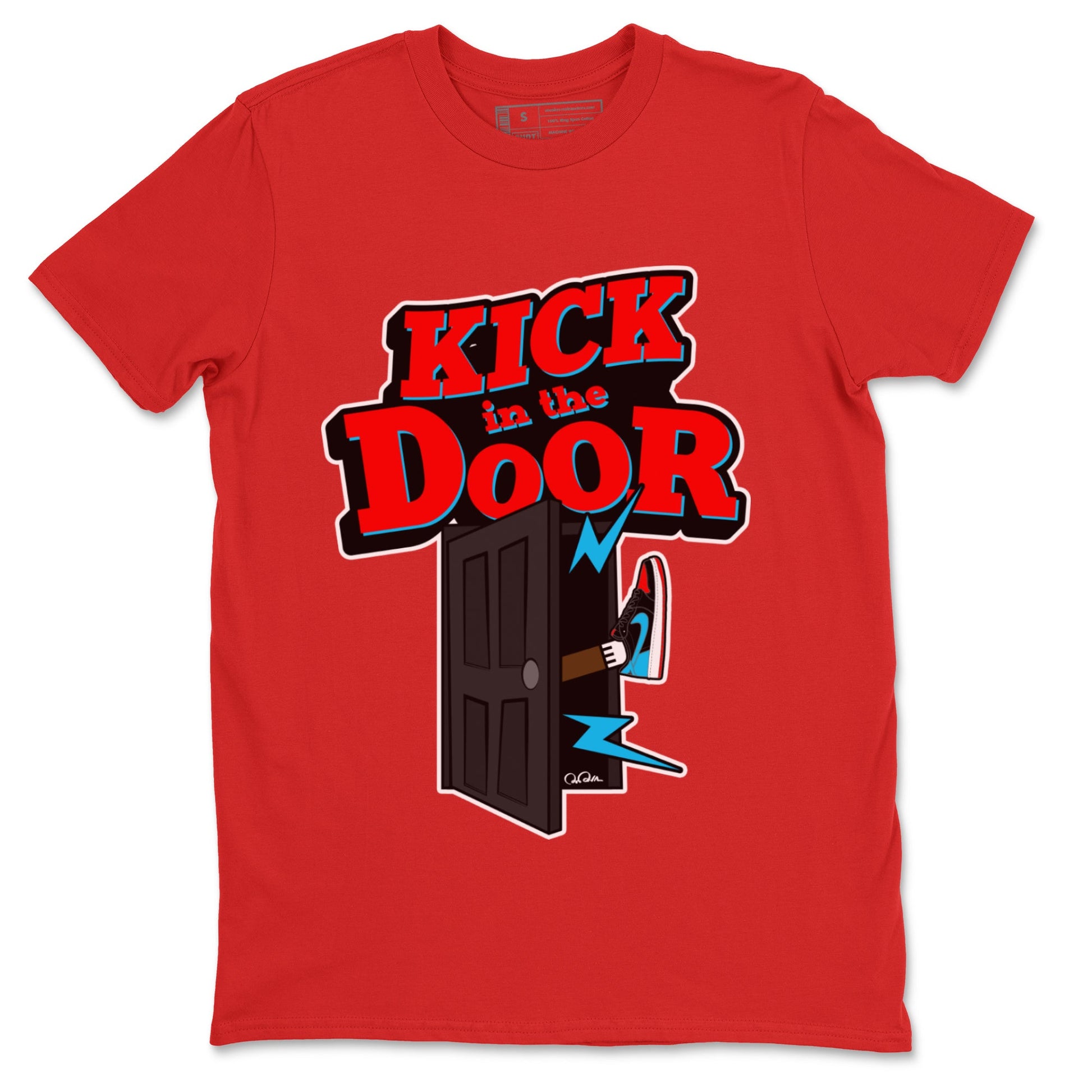 Air Jordan 1 UNC to Chicago Sneaker Match Tees Kick In The Door Sneaker Tees AJ1 UNC to Chicago Sneaker Release Tees Unisex Shirts Red 2