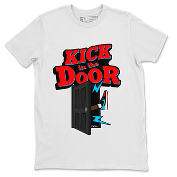 Air Jordan 1 UNC to Chicago Sneaker Match Tees Kick In The Door Sneaker Tees AJ1 UNC to Chicago Sneaker Release Tees Unisex Shirts White 2