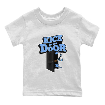 Air Jordan 1 Retro High OG UNC Toe Shirt to match Jordans Kick In The Door Sneaker Tees AJ1 UNC Toe SNRT Sneaker Release Tees Kids and Baby Tees White 2