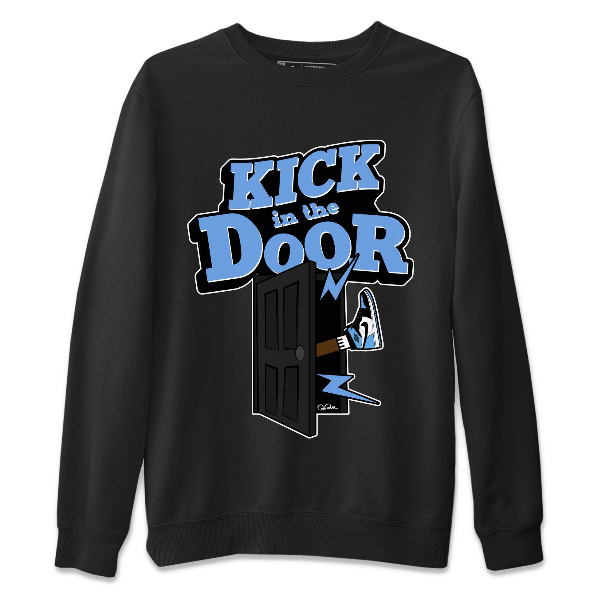 Air Jordan 1 Retro High OG UNC Toe Shirt to match Jordans Kick In The Door Sneaker Tees AJ1 UNC Toe SNRT Sneaker Release Tees Crew Neck T-Shirts Black 2