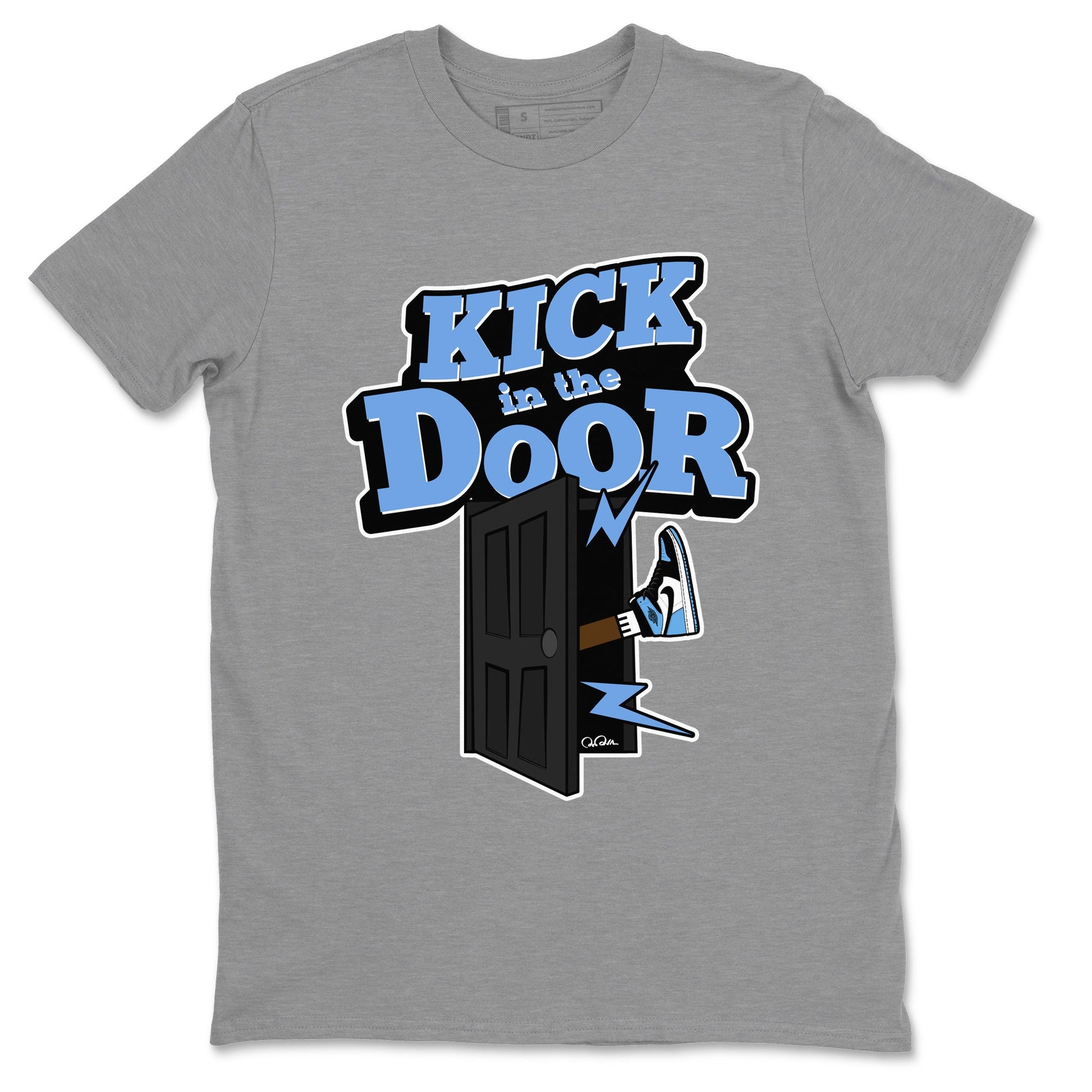 Air Jordan 1 Retro High OG UNC Toe Shirt to match Jordans Kick In The Door Sneaker Tees AJ1 UNC Toe SNRT Sneaker Release Tees Crew Neck T-Shirts Heather Grey 2