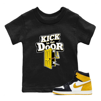 1s Yellow Ochre shirt to match jordans Kick In The Door sneaker tees Air Jordan 1 Yellow Ochre SNRT sneaker release tees baby toddler Black 1 cotton Shirt