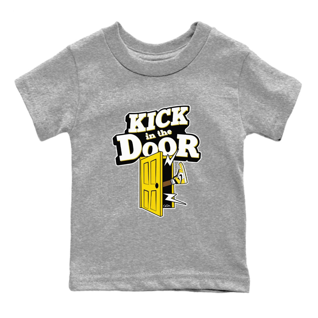 1s Yellow Ochre shirt to match jordans Kick In The Door sneaker tees Air Jordan 1 Yellow Ochre SNRT sneaker release tees baby toddler Heather Grey 2 cotton Shirt