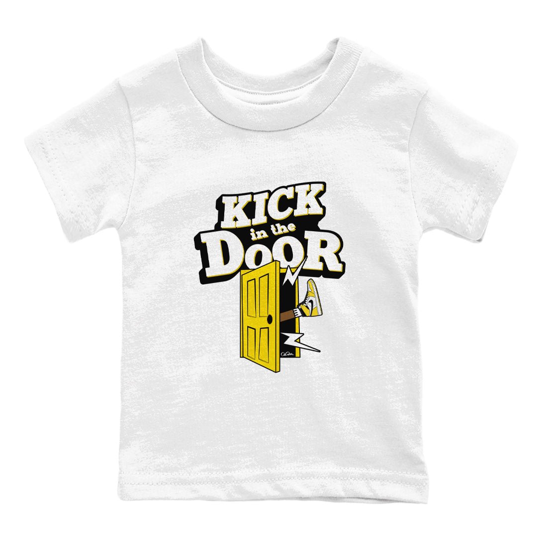 1s Yellow Ochre shirt to match jordans Kick In The Door sneaker tees Air Jordan 1 Yellow Ochre SNRT sneaker release tees baby toddler White 2 cotton Shirt