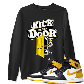 1s Yellow Ochre shirt to match jordans Kick In The Door sneaker tees Air Jordan 1 Yellow Ochre SNRT Sneaker Release Tees unisex cotton Black 1 crew neck shirt