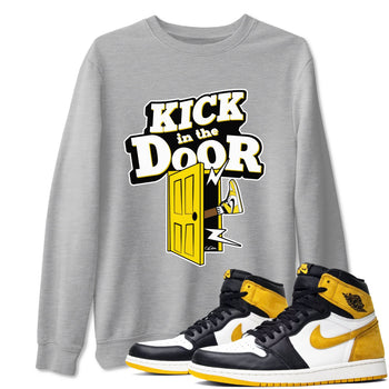 1s Yellow Ochre shirt to match jordans Kick In The Door sneaker tees Air Jordan 1 Yellow Ochre SNRT Sneaker Release Tees unisex cotton Heather Grey 1 crew neck shirt