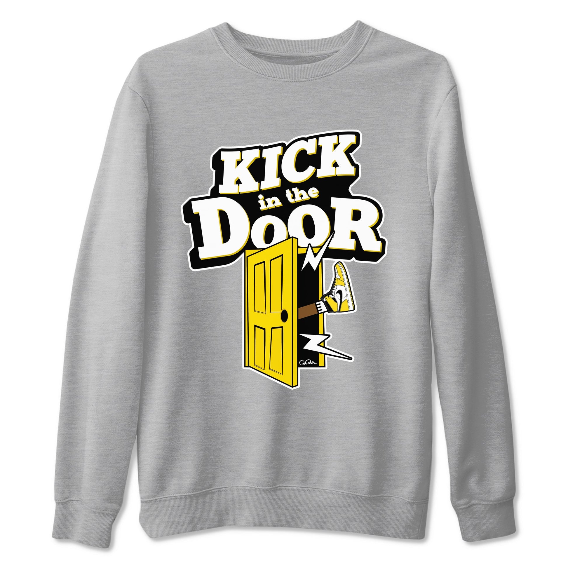 1s Yellow Ochre shirt to match jordans Kick In The Door sneaker tees Air Jordan 1 Yellow Ochre SNRT Sneaker Release Tees unisex cotton Heather Grey 2 crew neck shirt