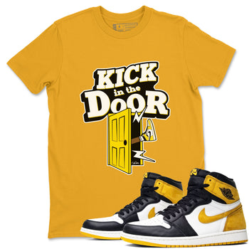 1s Yellow Ochre shirt to match jordans Kick In The Door sneaker tees Air Jordan 1 Yellow Ochre SNRT Sneaker Release Tees unisex cotton Gold 1 crew neck shirt