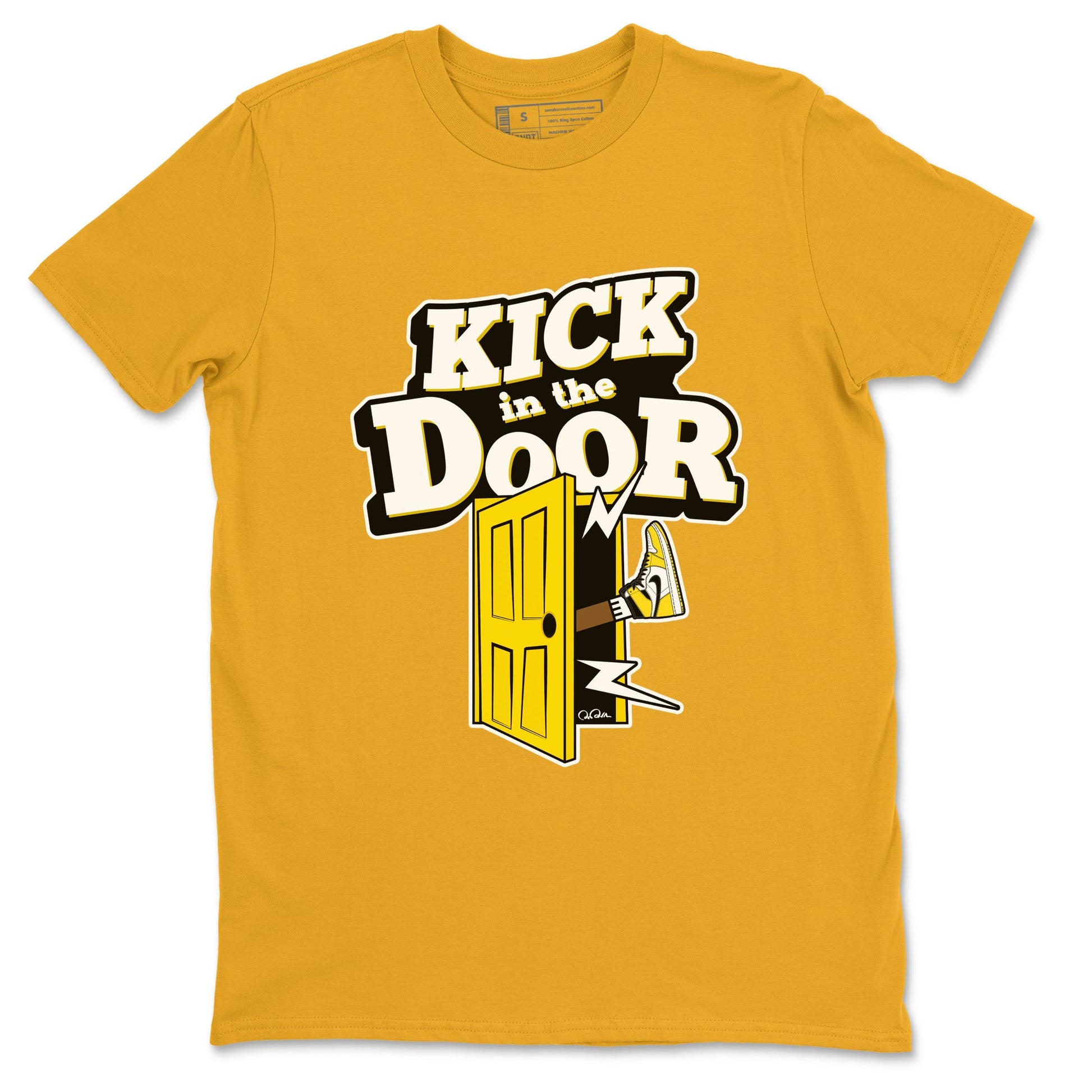 1s Yellow Ochre shirt to match jordans Kick In The Door sneaker tees Air Jordan 1 Yellow Ochre SNRT Sneaker Release Tees unisex cotton Gold 2 crew neck shirt