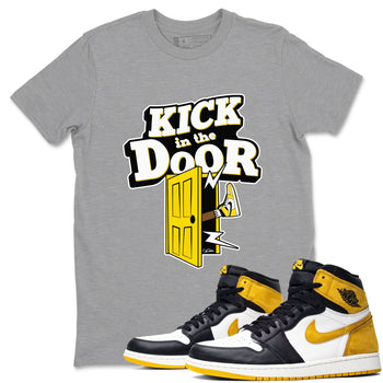 1s Yellow Ochre shirt to match jordans Kick In The Door sneaker tees Air Jordan 1 Yellow Ochre SNRT Sneaker Release Tees unisex cotton Heather Grey 1 crew neck shirt