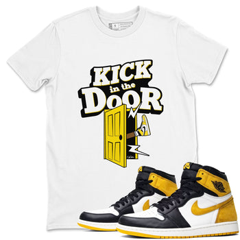 1s Yellow Ochre shirt to match jordans Kick In The Door sneaker tees Air Jordan 1 Yellow Ochre SNRT Sneaker Release Tees unisex cotton White 1 crew neck shirt