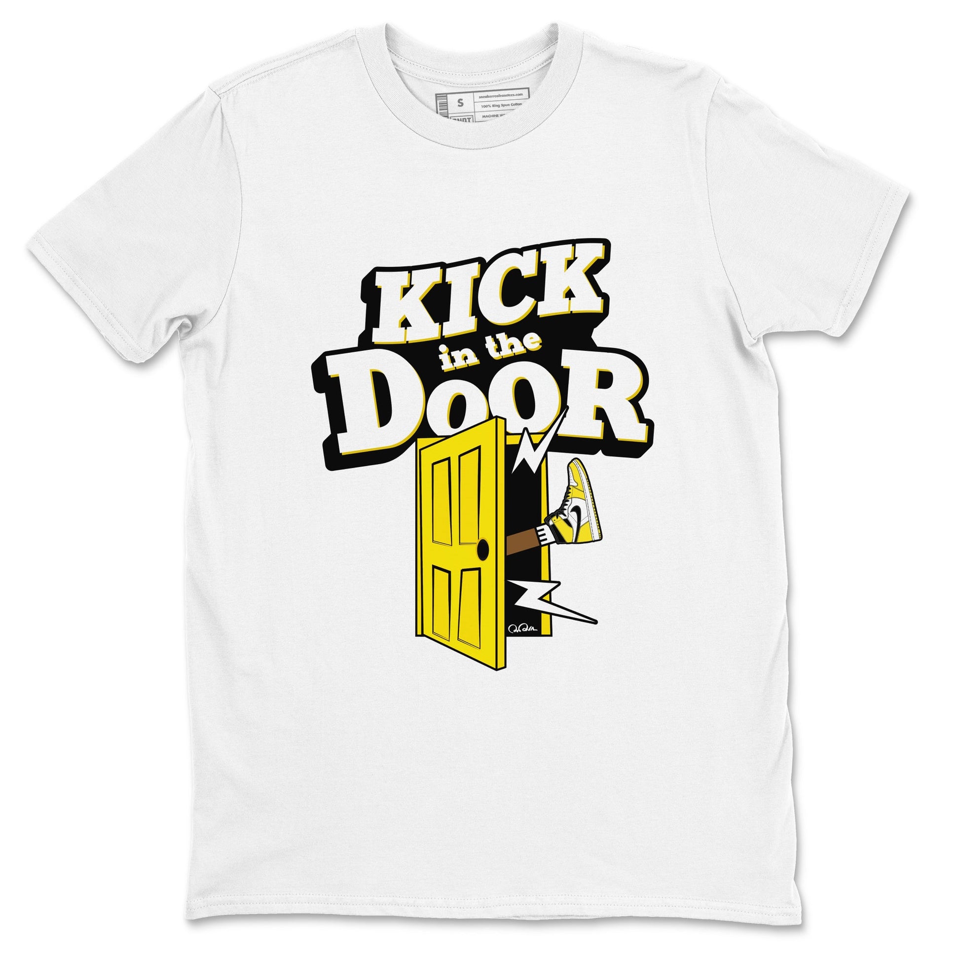 1s Yellow Ochre shirt to match jordans Kick In The Door sneaker tees Air Jordan 1 Yellow Ochre SNRT Sneaker Release Tees unisex cotton White 2 crew neck shirt