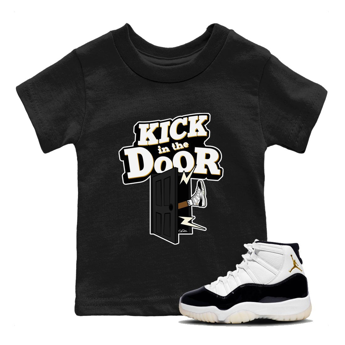 Air Jordan 11 Gratitude shirt to match jordans Kick In The Door sneaker tees AJ11 Gratitude SNRT Sneaker Release Tees Baby Toddler Black 1 T-Shirt