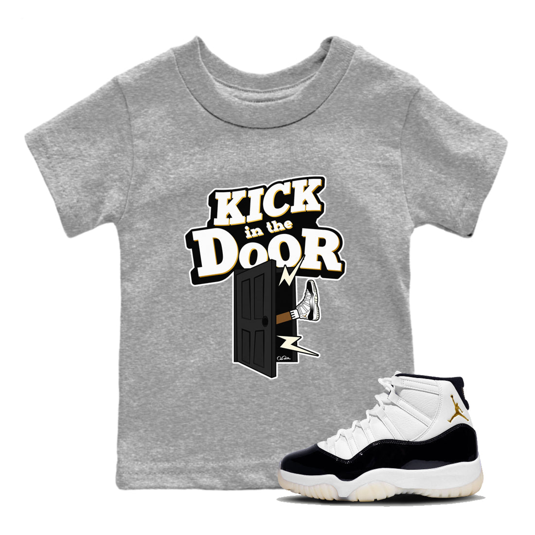 Air Jordan 11 Gratitude shirt to match jordans Kick In The Door sneaker tees AJ11 Gratitude SNRT Sneaker Release Tees Baby Toddler Heather Grey 2 T-Shirt