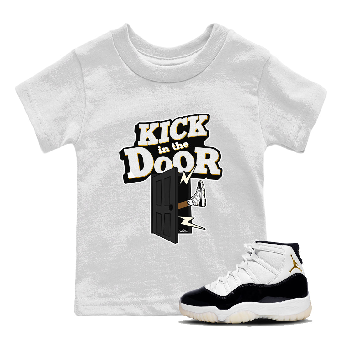 Air Jordan 11 Gratitude shirt to match jordans Kick In The Door sneaker tees AJ11 Gratitude SNRT Sneaker Release Tees Baby Toddler White 1 T-Shirt