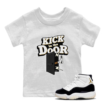 Air Jordan 11 Gratitude shirt to match jordans Kick In The Door sneaker tees AJ11 Gratitude SNRT Sneaker Release Tees Baby Toddler White 1 T-Shirt