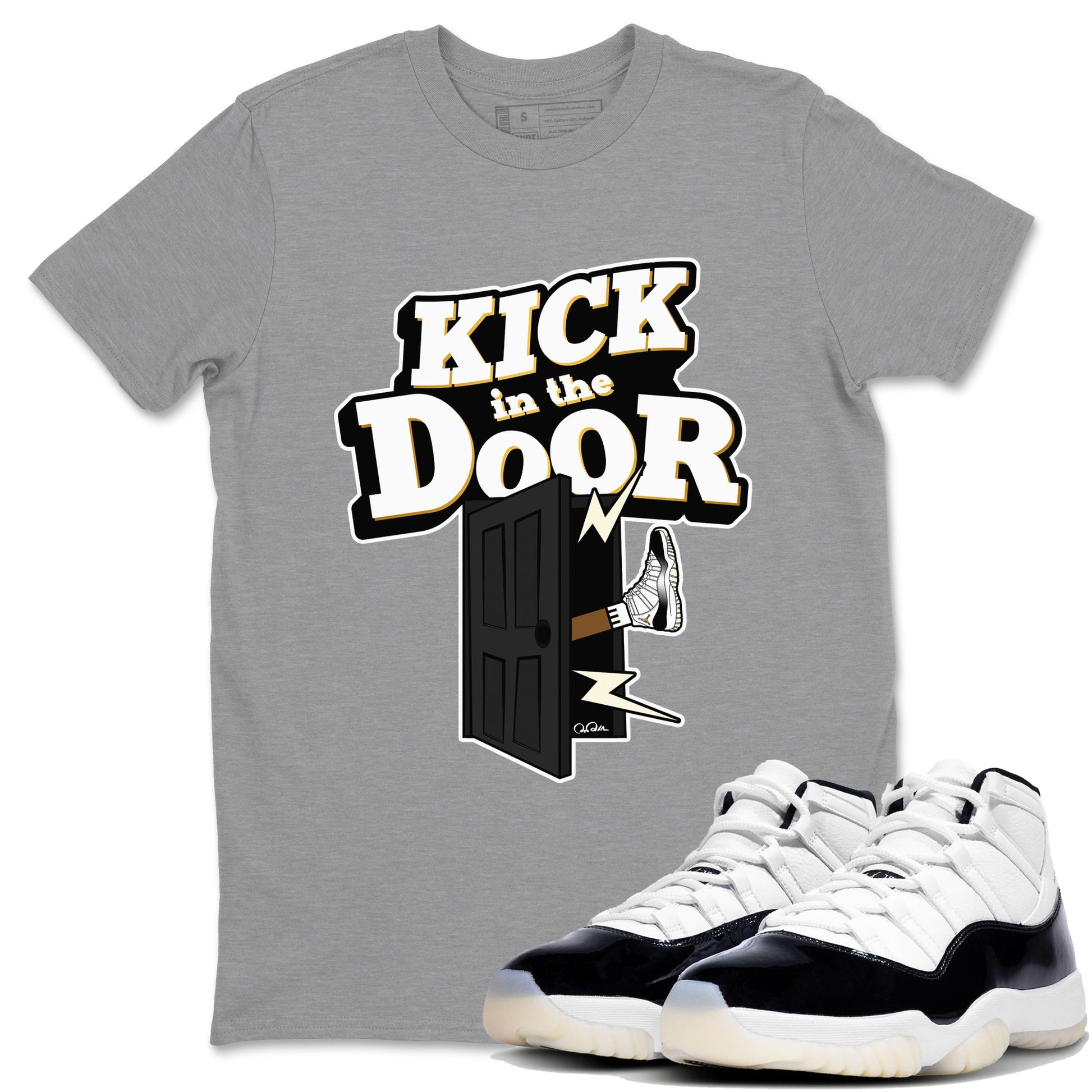 Air Jordan 11 Gratitude shirt to match jordans Kick In The Door sneaker tees AJ11 Gratitude SNRT Sneaker Release Tees Unisex Heather Grey 1 T-Shirt