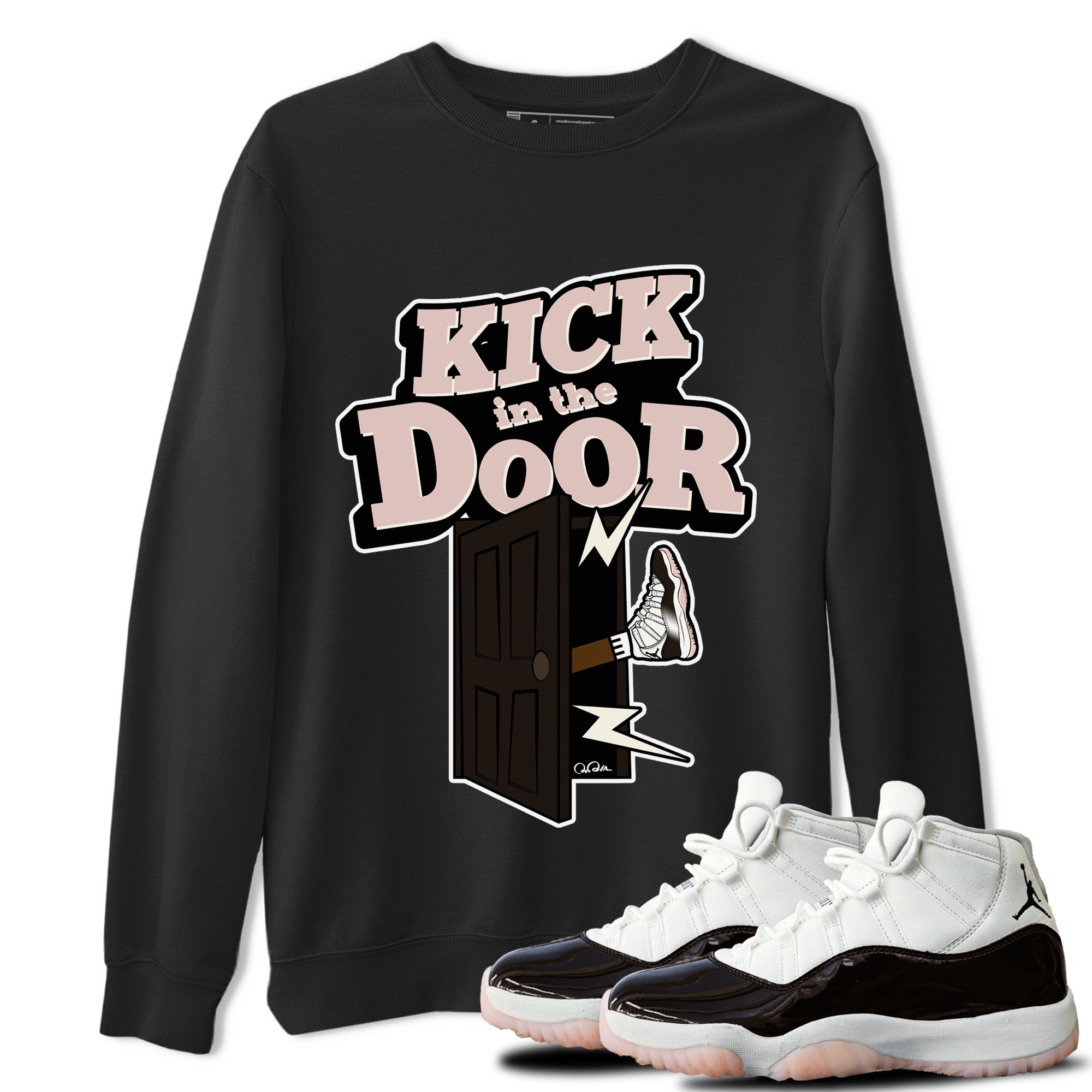 Air Jordan 11 Neapolitan shirt to match jordans Kick In The Door sneaker tees AJ11 Neapolitan SNRT Sneaker Release Tees Unisex Black 1 T-Shirt