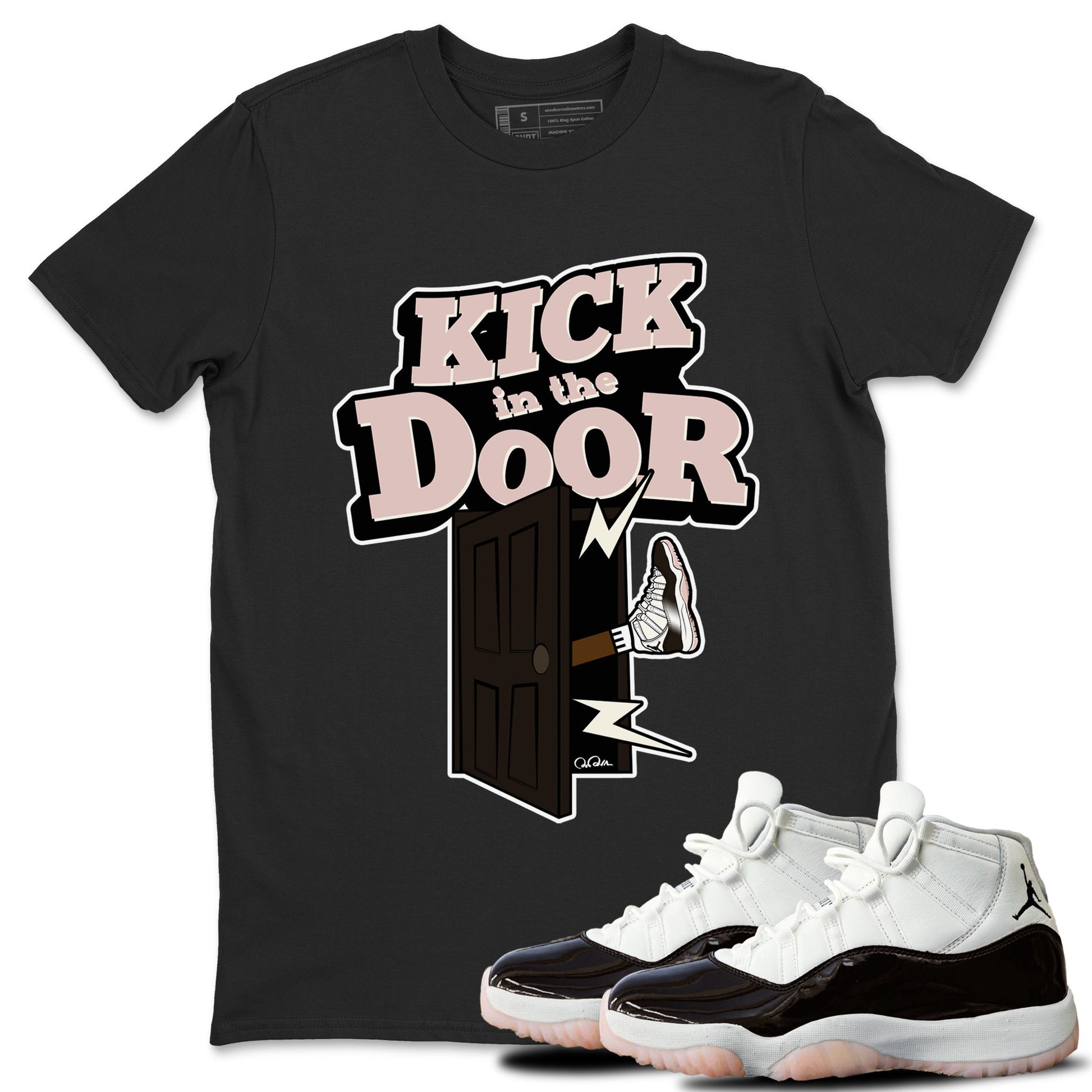 Air Jordan 11 Neapolitan shirt to match jordans Kick In The Door sneaker tees AJ11 Neapolitan SNRT Sneaker Release Tees Unisex Black 1 T-Shirt