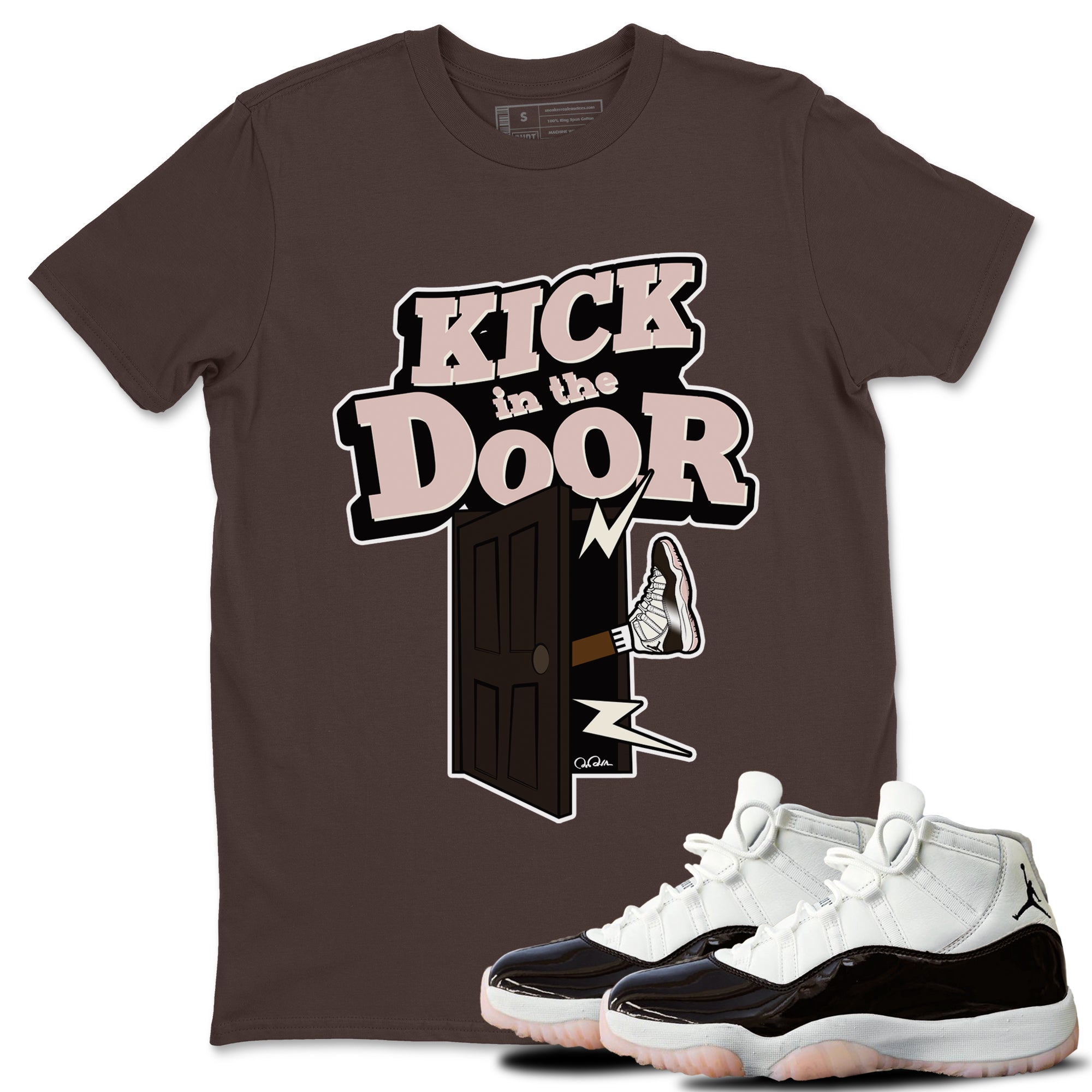Air Jordan 11 Neapolitan shirt to match jordans Kick In The Door sneaker tees AJ11 Neapolitan SNRT Sneaker Release Tees Unisex Dark Chocolate 1 T-Shirt