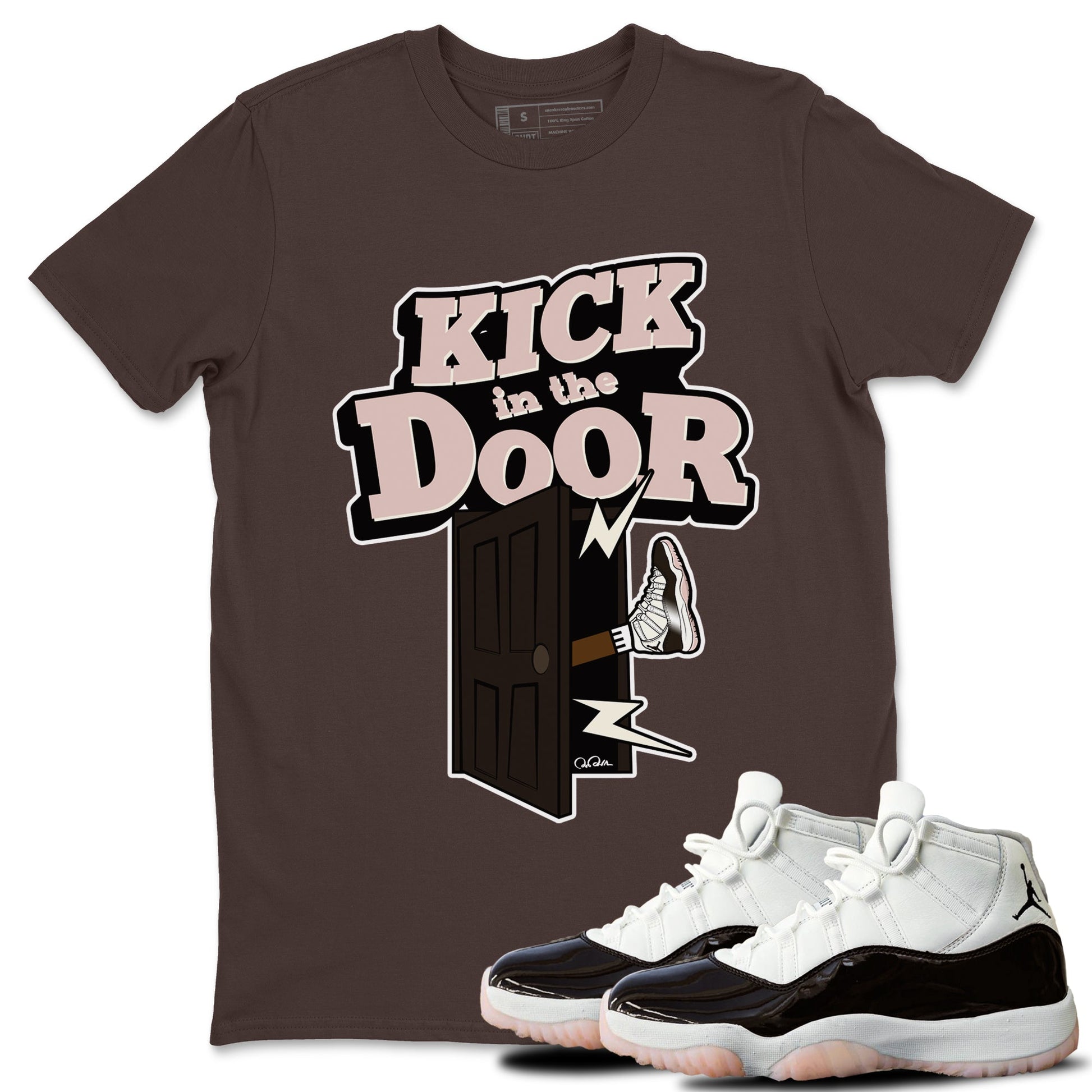 Air Jordan 11 Neapolitan shirt to match jordans Kick In The Door sneaker tees AJ11 Neapolitan SNRT Sneaker Release Tees Unisex Dark Chocolate 1 T-Shirt