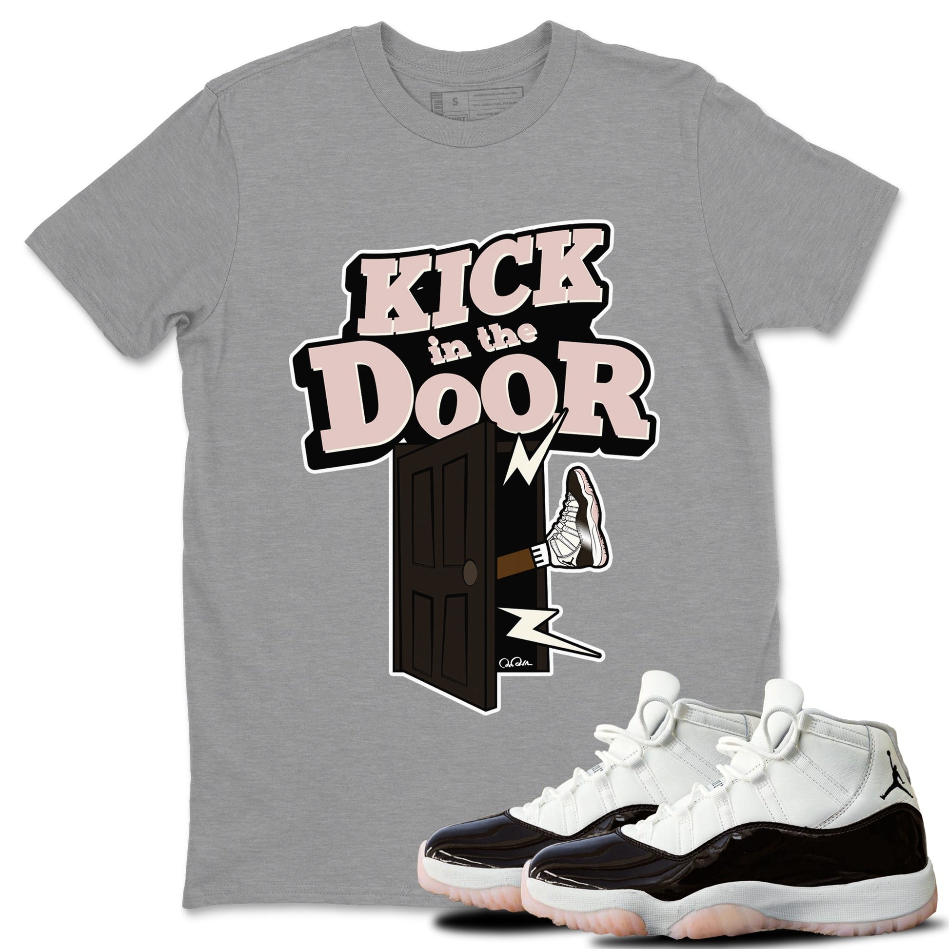 Air Jordan 11 Neapolitan shirt to match jordans Kick In The Door sneaker tees AJ11 Neapolitan SNRT Sneaker Release Tees Unisex Heather Grey 1 T-Shirt