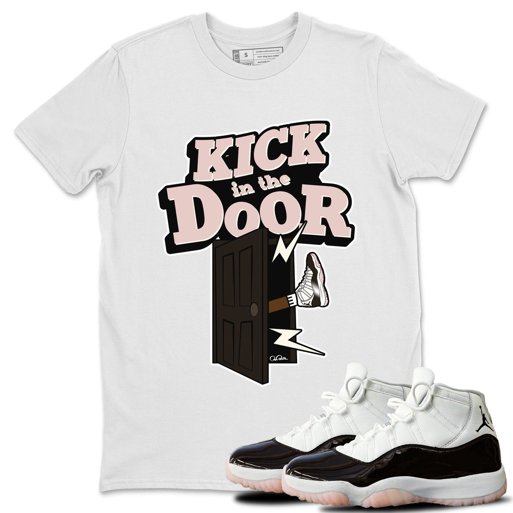 Air Jordan 11 Neapolitan shirt to match jordans Kick In The Door sneaker tees AJ11 Neapolitan SNRT Sneaker Release Tees Unisex White 1 T-Shirt