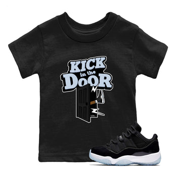 11s Black and Varsity Royal shirt to match jordans Kick In The Door sneaker tees Air Jordan 11 Black/Varsity Royal SNRT Sneaker Release Tees Baby Toddler Black 1 T-Shirt