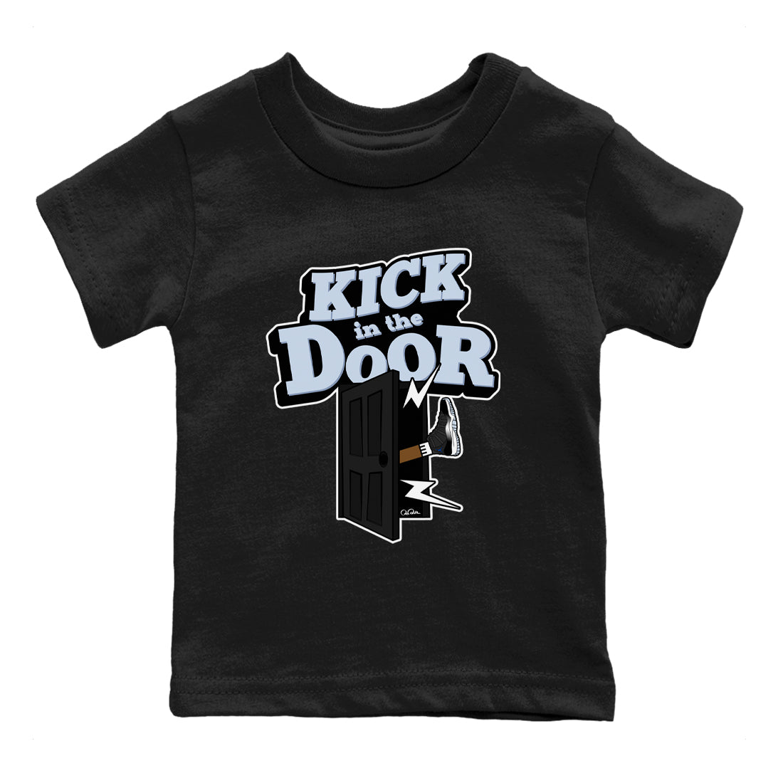 11s Black and Varsity Royal shirt to match jordans Kick In The Door sneaker tees Air Jordan 11 Black/Varsity Royal SNRT Sneaker Release Tees Baby Toddler Black 2 T-Shirt