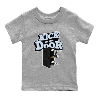 11s Black and Varsity Royal shirt to match jordans Kick In The Door sneaker tees Air Jordan 11 Black/Varsity Royal SNRT Sneaker Release Tees Baby Toddler Heather Grey 2 T-Shirt
