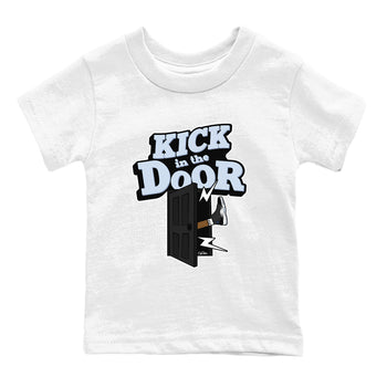 11s Black and Varsity Royal shirt to match jordans Kick In The Door sneaker tees Air Jordan 11 Black/Varsity Royal SNRT Sneaker Release Tees Baby Toddler White 2 T-Shirt