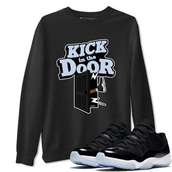 11s Black and Varsity Royal shirt to match jordans Kick In The Door sneaker tees Air Jordan 11 Black/Varsity Royal SNRT Sneaker Release Tees Unisex Black 1 T-Shirt