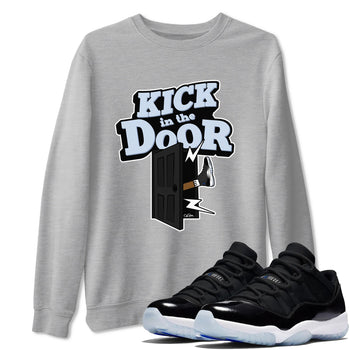 11s Black and Varsity Royal shirt to match jordans Kick In The Door sneaker tees Air Jordan 11 Black/Varsity Royal SNRT Sneaker Release Tees Unisex Heather Grey 1 T-Shirt