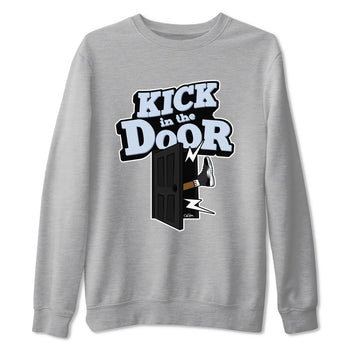 11s Black and Varsity Royal shirt to match jordans Kick In The Door sneaker tees Air Jordan 11 Black/Varsity Royal SNRT Sneaker Release Tees Unisex Heather Grey 2 T-Shirt