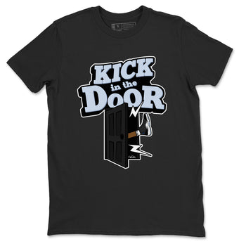 11s Black and Varsity Royal shirt to match jordans Kick In The Door sneaker tees Air Jordan 11 Black/Varsity Royal SNRT Sneaker Release Tees Unisex Black 2 T-Shirt