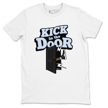 11s Black and Varsity Royal shirt to match jordans Kick In The Door sneaker tees Air Jordan 11 Black/Varsity Royal SNRT Sneaker Release Tees Unisex White 2 T-Shirt