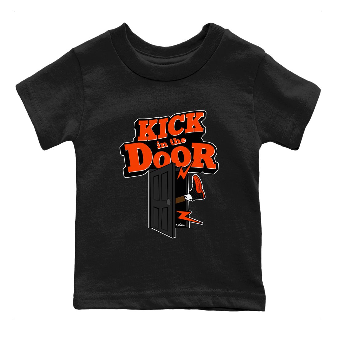 Air Jordan 12 Brilliant Orange Sneaker Match Tees Kick In The Door Sneaker Tees AJ12 Brilliant Orange Sneaker Release Tees Kids Shirts Black 2