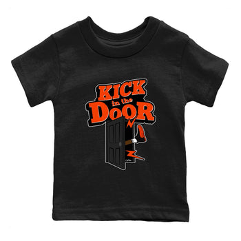 Air Jordan 12 Brilliant Orange Sneaker Match Tees Kick In The Door Sneaker Tees AJ12 Brilliant Orange Sneaker Release Tees Kids Shirts Black 2