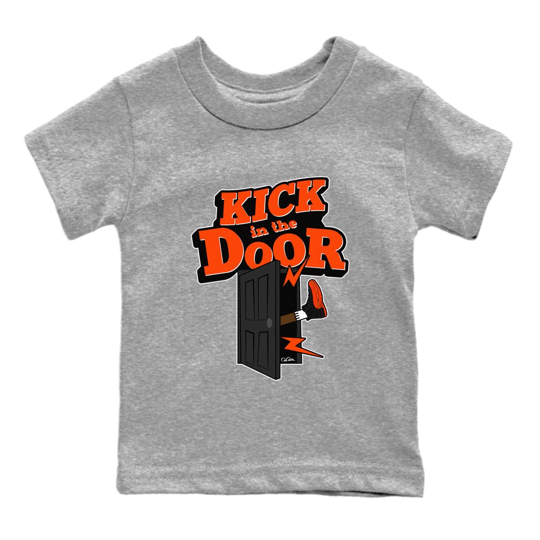Air Jordan 12 Brilliant Orange Sneaker Match Tees Kick In The Door Sneaker Tees AJ12 Brilliant Orange Sneaker Release Tees Kids Shirts Heather Grey 2