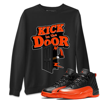 Air Jordan 12 Brilliant Orange Sneaker Match Tees Kick In The Door Sneaker Tees AJ12 Brilliant Orange Sneaker Release Tees Unisex Shirts Black 1
