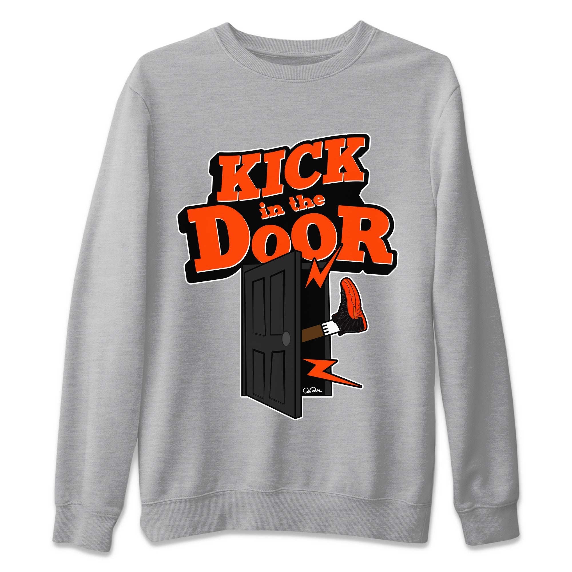 Air Jordan 12 Brilliant Orange Sneaker Match Tees Kick In The Door Sneaker Tees AJ12 Brilliant Orange Sneaker Release Tees Unisex Shirts Heather Grey 2