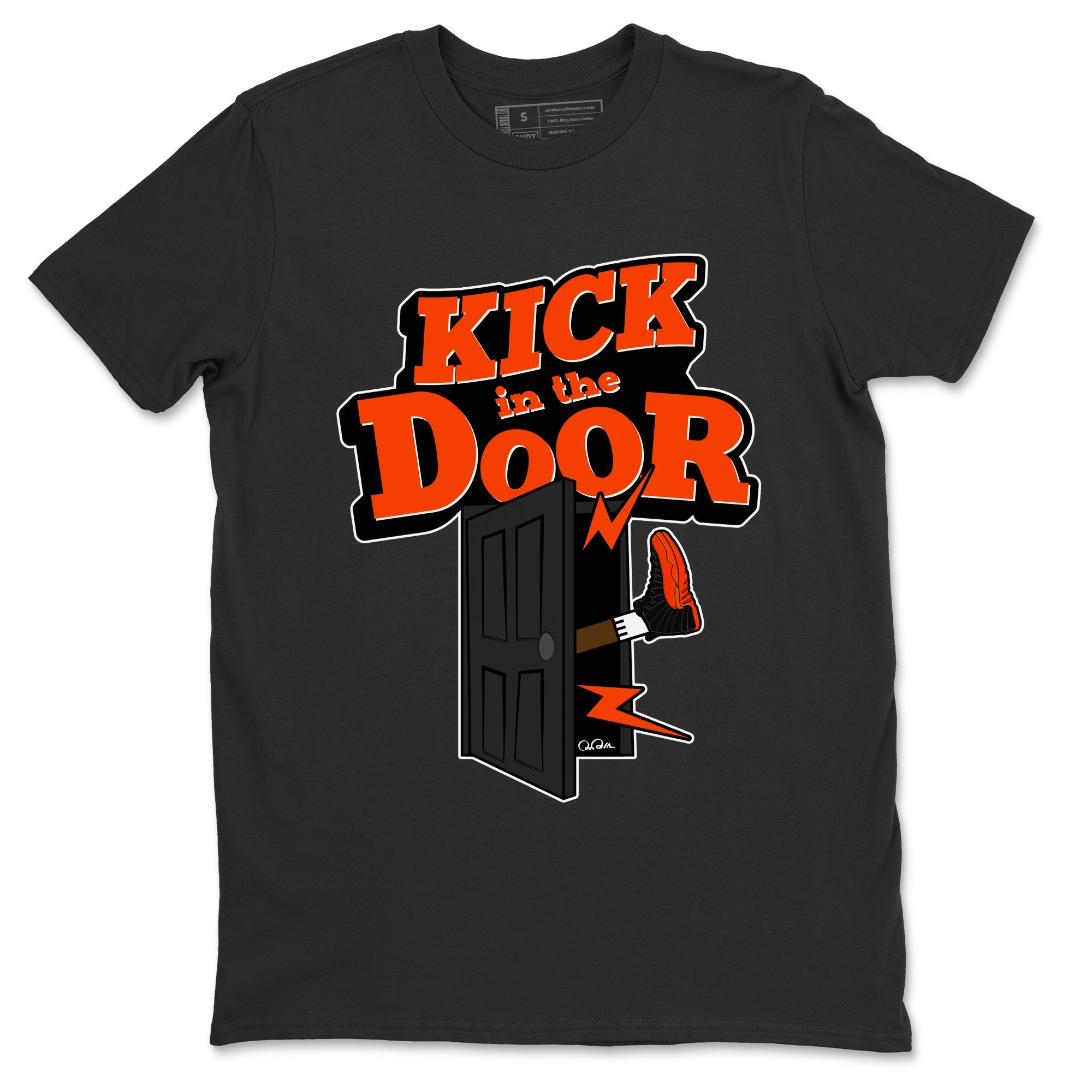 Air Jordan 12 Brilliant Orange Sneaker Match Tees Kick In The Door Sneaker Tees AJ12 Brilliant Orange Sneaker Release Tees Unisex Shirts Black 2