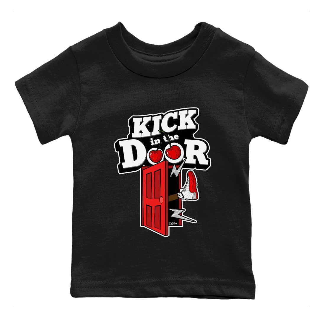 Air Jordan 12 Cherry Sneaker Match Tees Kick In The Door Sneaker Tees AJ12 Cherry Sneaker Release Tees Kids Shirts Black 2