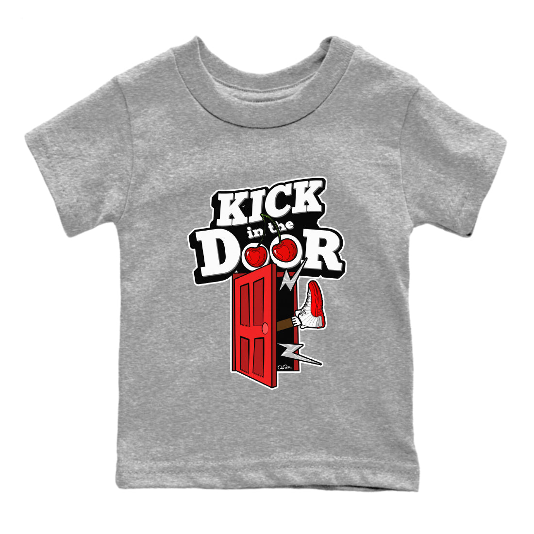 Air Jordan 12 Cherry Sneaker Match Tees Kick In The Door Sneaker Tees AJ12 Cherry Sneaker Release Tees Kids Shirts Heather Grey 2